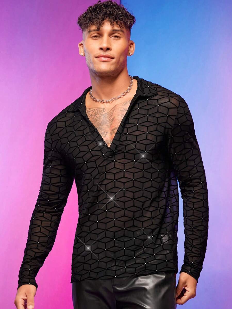 FeverCity Men Geo Mesh Polo Shirt - Black - View 1