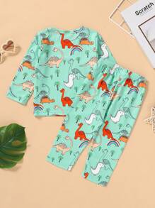 Baby Boy Dinosaur Print Tee & Pants - Green - View 2