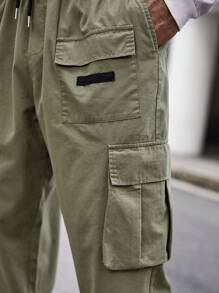 Manfinity Homme Men Plus Flap Pocket Side Drawstring Waist Cargo Pants - Army Green - View 5
