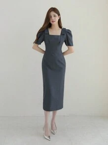 DAZY 女性泡泡袖洋裝 - 灰色 - 查看 6