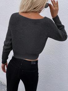 SHEIN Essnce Jersey crop girante delantero - Gris Oscuro - Ver 2