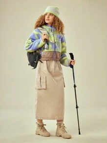 In My Nature Cazadora teddy de tie dye con diseño de parche de letra de hombros caídos cremallera - Púrpura malva - Ver 4