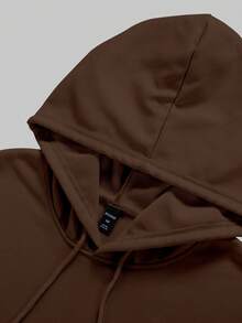 ROMWE MEN Prep Guys Letter Graphic Drawstring Hoodie - Brown - View 4