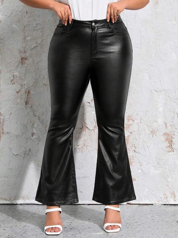 SHEIN LUNE Plus Size Women Plain Color High Waist Flare Leg Pants Fall Cloth For Women