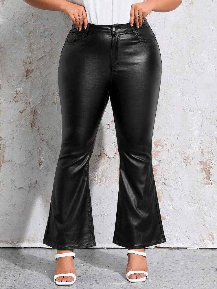 Plus Size Women Plain Color High Waist Flare Leg Pants Fall Cloth For Women