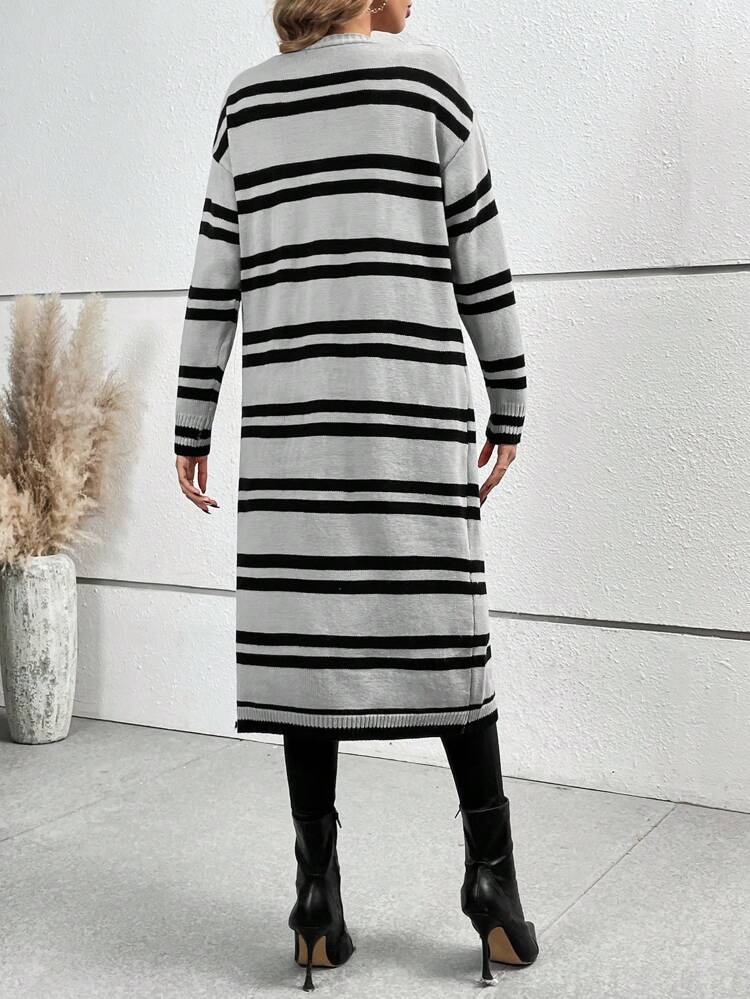 Striped Pattern Drop Shoulder Duster Cardigan