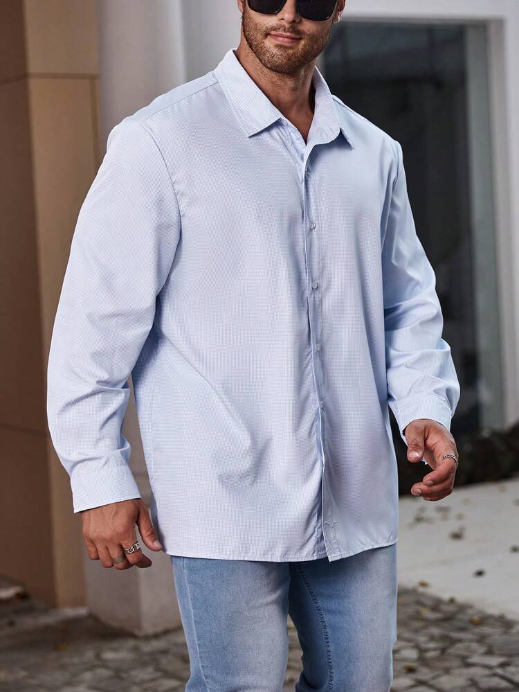 Men Plus Solid Button Front Shirt