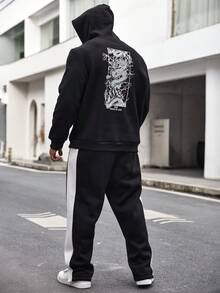 Manfinity LEGND Men Plus Letter & Chinese Dragon Graphic Drawstring Hoodie - Black - View 6