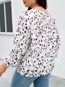 SHEIN LUNE Hơn In Toàn bộ Tay áo lồng đèn Áo sơ mi - Nhiều màu - Xem 2