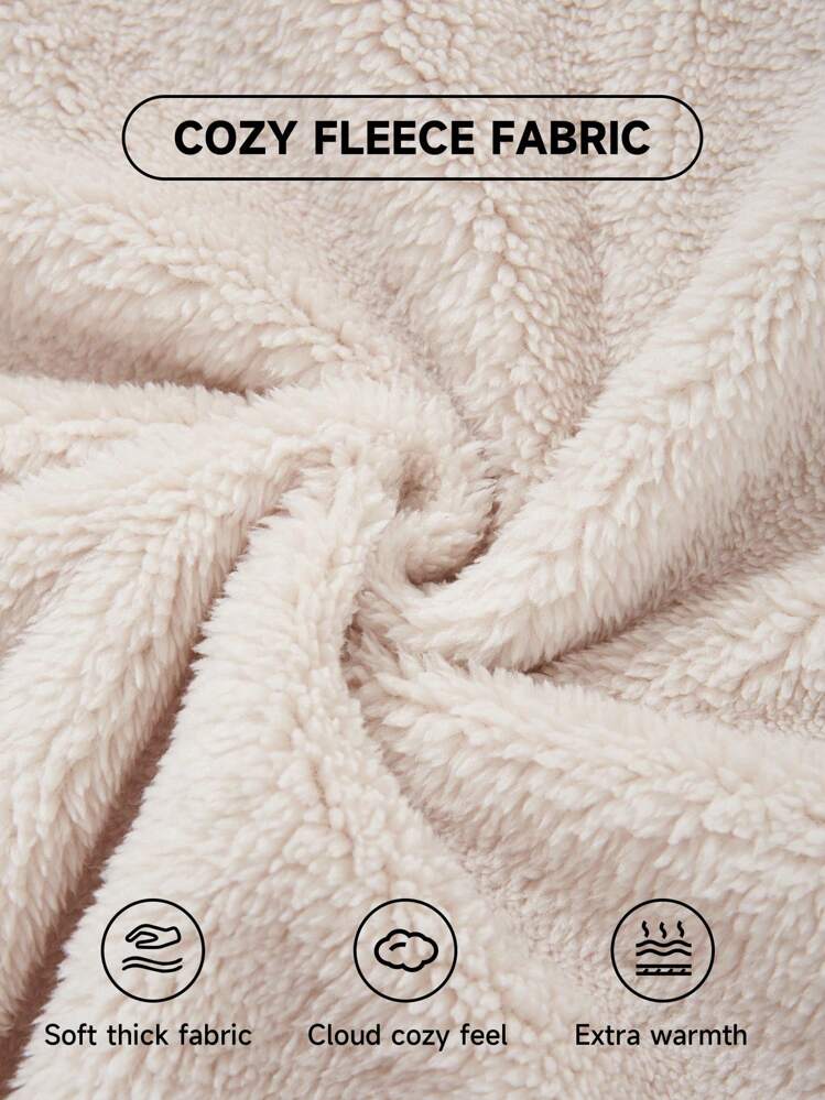 SHEIN EZwear Sweat-shirt à capuche à broderie zippé court en flanelle - Beige - Voir 3
