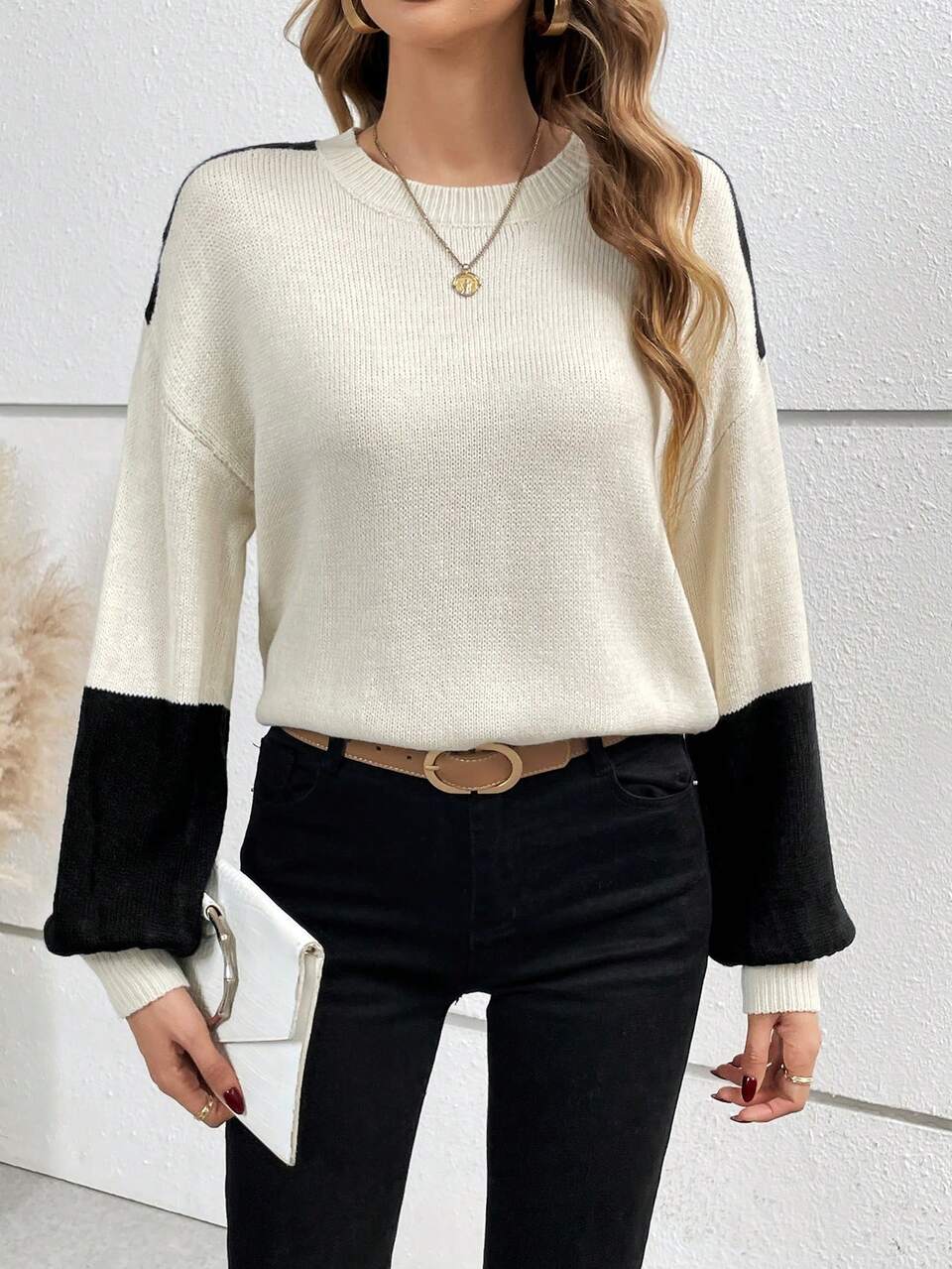 Women's Color Block Sweater Pullover Knit Pullover Fall Winter Sweater