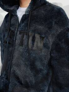 ROMWE MEN Grunge Punk Các bạn Thêu Chữ Nhuộm buộc Thả vai Dây rút áo có mũ Lông cừu Áo khoác - Nhiều màu - Xem 6