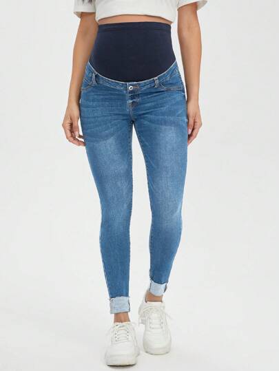 SHEIN Maternity Wideband Waist Roll Up Hem Skinny Jeans