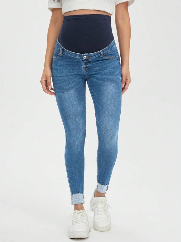 SHEIN Maternity Wideband Waist Roll Up Hem Skinny Jeans