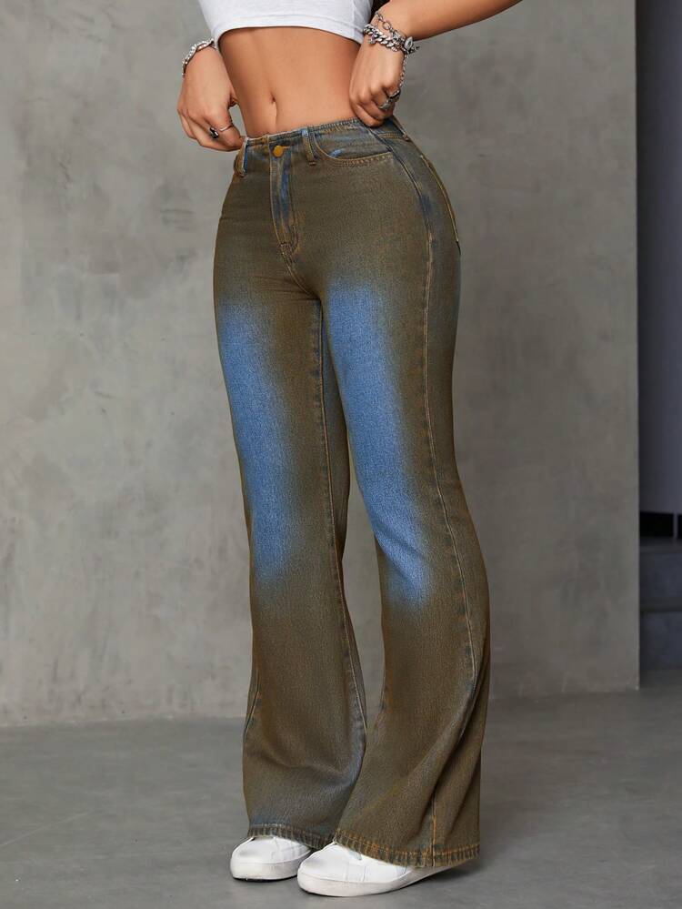Zipper Front Flare Jeans