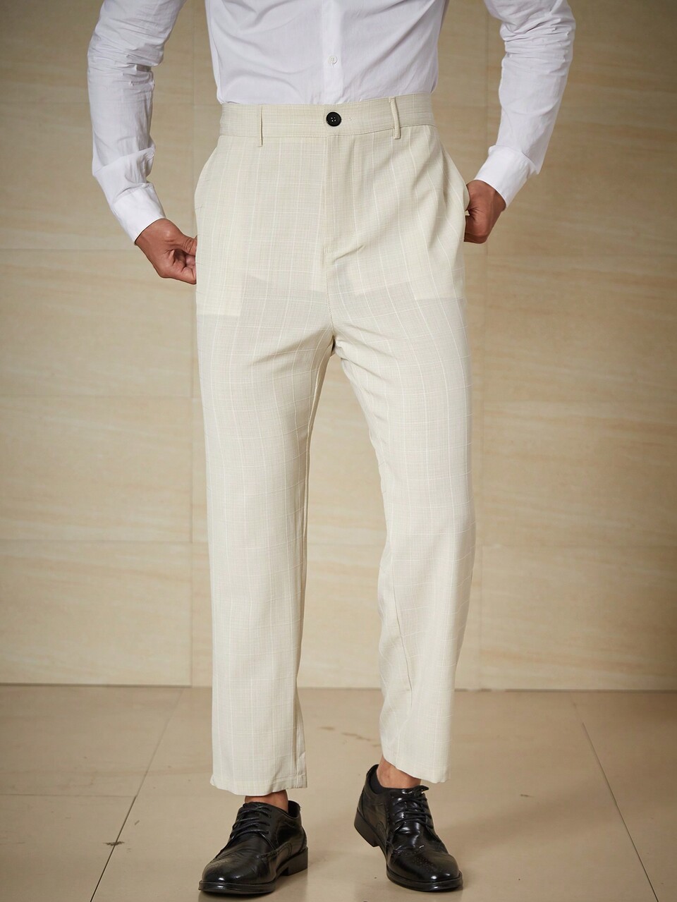 Men Plus Slant Pocket Solid Suit Pants