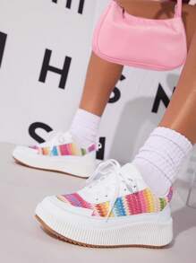 Colorblock Lace-up Front Skate Shoes - White - View 6