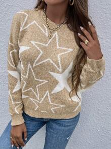 SHEIN Frenchy Áo len nữ Hình học Giải trí - Màu be - Xem 6