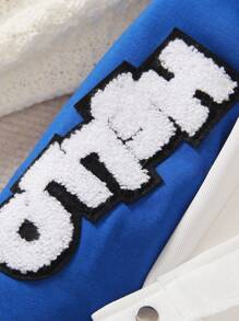 SHEIN Chàng trai trẻ Lá thư & Bản vá Gấu Sọc trang trí Áo khoác Đại học - Màu xanh lam - Xem 3