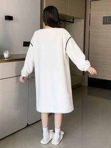 DAZY 女士毛绒家居服连衣裙，字母刺绣，秋冬蓬松舒适