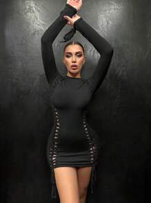 SHEIN SXY Váy bó sát khoét sâu - màu đen - Xem 8