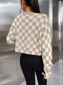 SHEIN Unity Mô hình bàn cờ Thả vai Áo len - Nhiều màu - Xem 2