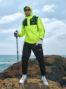 In My Nature Men Letter Graphic Colorblock Drawstring Hooded Outdoor Pants - Black - View 4