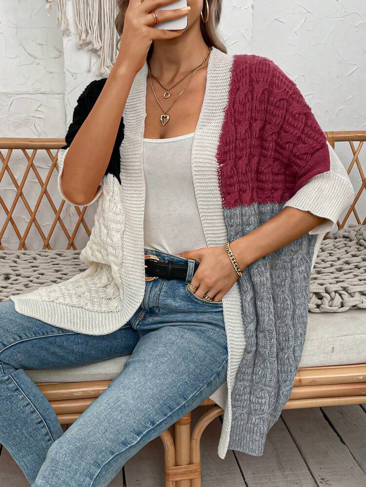 Colorblock Drop Shoulder Cardigan
