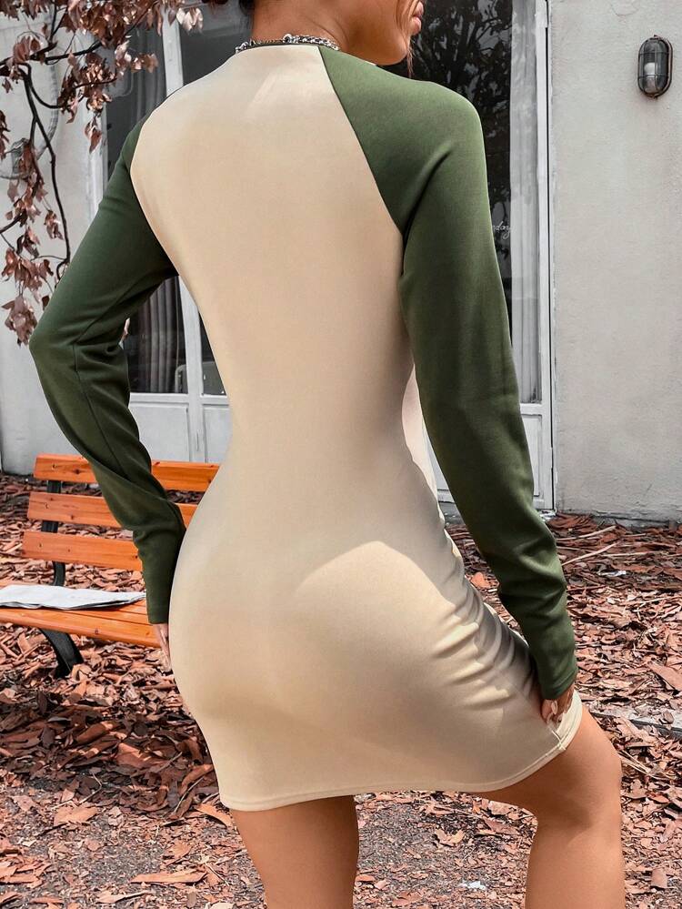 Letter Graphic Contrast Raglan Sleeve Bodycon Dress