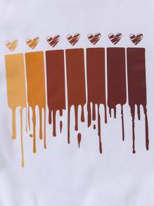 SHEIN 女大童心印花連帽保暖襯裡連帽衫和運動褲 - 白色 - 查看 6