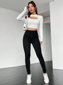 Flirla 素色加絨內裏緊身打底褲