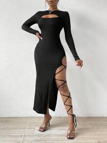 SHEIN SXY Cut Out Split Thigh Dress - Black - View 1