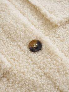 SHEIN Unity 翻蓋口袋落肩袖絨毛外套 - 杏色 - 查看 4