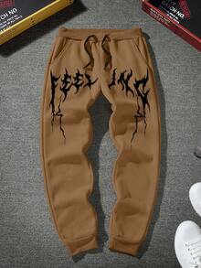 Manfinity LEGND Nam In Đồ họa Eo dây rút Quần thể thao - Cà phê nâu - Xem 5