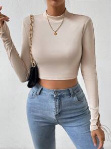 Zolique 小高領綁帶袖短款T恤