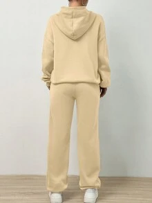 SHEIN Unity Letter Graphic Drop Shoulder Hoodie & Sweatpants - Apricot - View 2
