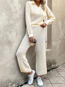 Chiquease Solid Sweater & Knit Pants Fall Cloth For Women - Apricot - View 3