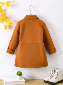 SHEIN Young Girl 1pc Ruffle Trim Double Breasted Overcoat - Brown - View 2