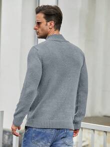 Manfinity Homme 男士紐帶扭紋針織開襟衫毛衣 - 灰色 - 查看 2