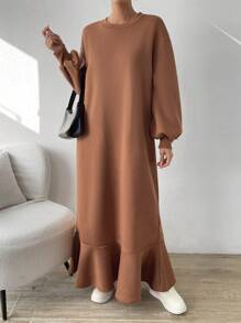 SHEIN Essnce Chất rắn Xù Hoa Sen Lót nhiệt Đầm nỉ - màu nâu - Xem 6