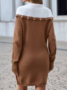 SHEIN Clasi 雙色紐扣細節毛衣洋裝不附腰帶 - 咖啡棕 - 查看 2