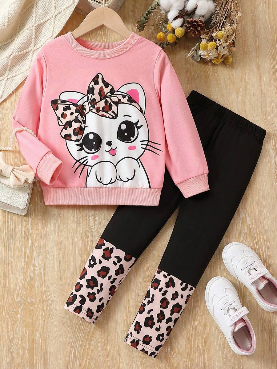 SHEIN Cô Gái Trẻ Đồ họa Hoạt hình Áo nỉ & In hoa Báo Xà cạp - Nhiều màu - Xem 1
