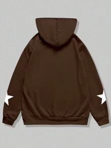 ROMWE MEN Prep Guys Letter Graphic Drawstring Hoodie - Brown - View 2