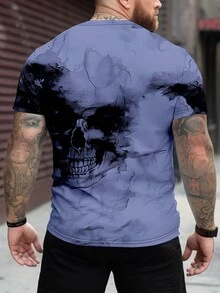 Manfinity Homme Hombres talla grande Camiseta estampado de cráneo - Azul - Ver 2