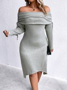 SHEIN Clasi Plus rochie pliată cu șnur cu umăr - Gri - Vizualizare 1