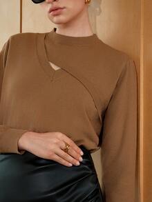 Chiquease Áo len chui đầu dáng suông, khoét eo, chất liệu trơn, thích hợp cho mùa thu đông. - Màu Khaki - Xem 7