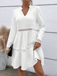 SHEIN VCAY 女式荷葉邊下擺連身裙 - 白色 - 查看 5