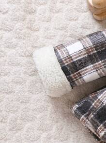 SHEIN 男婴格子印花保暖内衬连帽棉服外套 - 灰色 - 查看 4