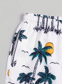 ROMWE MEN Street Life Men Tropical Palm Tree Print Shorts, School - Multicolor - View 4