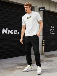 Manfinity RebelGame Nam Đồ họa Chữ cái Áo thun & quần thể thao - trắng - Xem 5